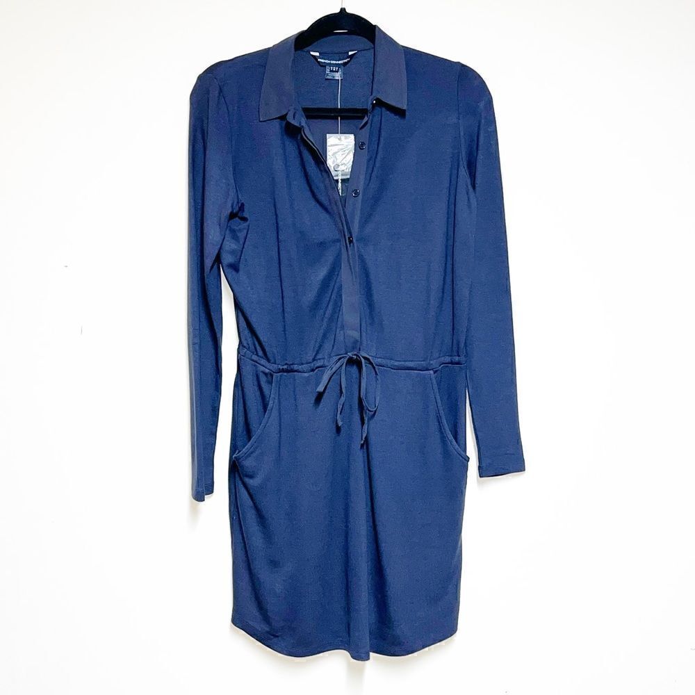 NWT French Connection Fast Grace Pleat Dress Navy Sz Womens 4